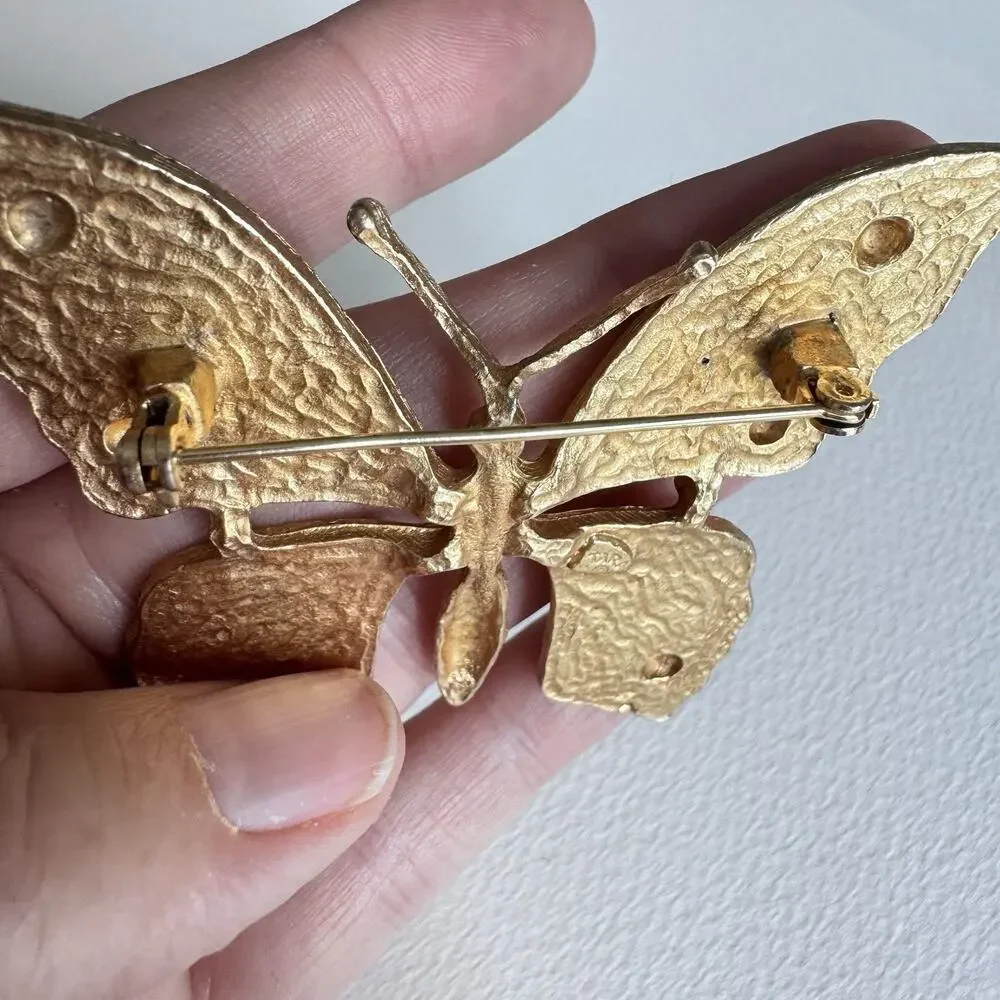 Vintage Goldtoned Tara Butterfly Statement Pin Brooch Jewelry Rhinestone